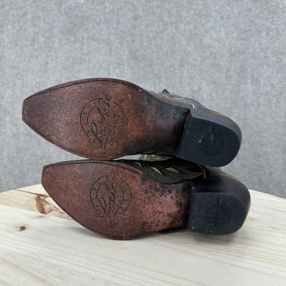 Lucchese Hillsboro M3582 Western Boots Women Black Crackle Bone Inlay Snip Toe - Picture 9 of 11
